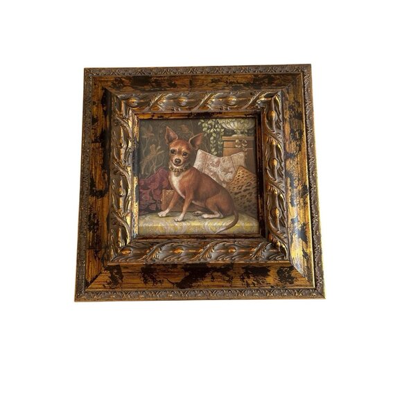 Pampered Chihuahua Dog Print NY Artist Elaine Vollherbst Matted Ornate Frame 13" - Picture 2 of 13